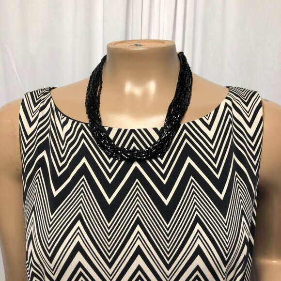 Jessica Howard Dress Womens Size 8 Black White Yellow Stretchy Zigzag Sleeveless - Picture 2 of 7